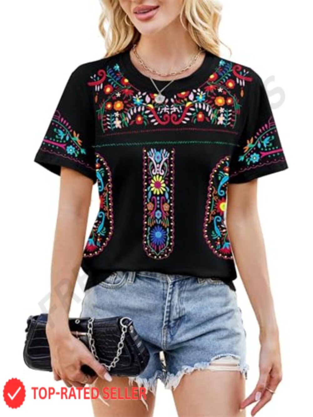 Mexican Embroidered Blouse Peasant Top Fiesta Cinco de Mayo